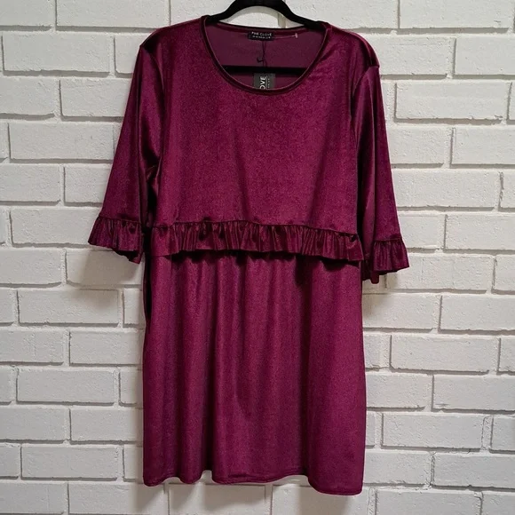 Pink Clove Dresses Pink Clove Bergandy Velvet Ruffle 34 Bell